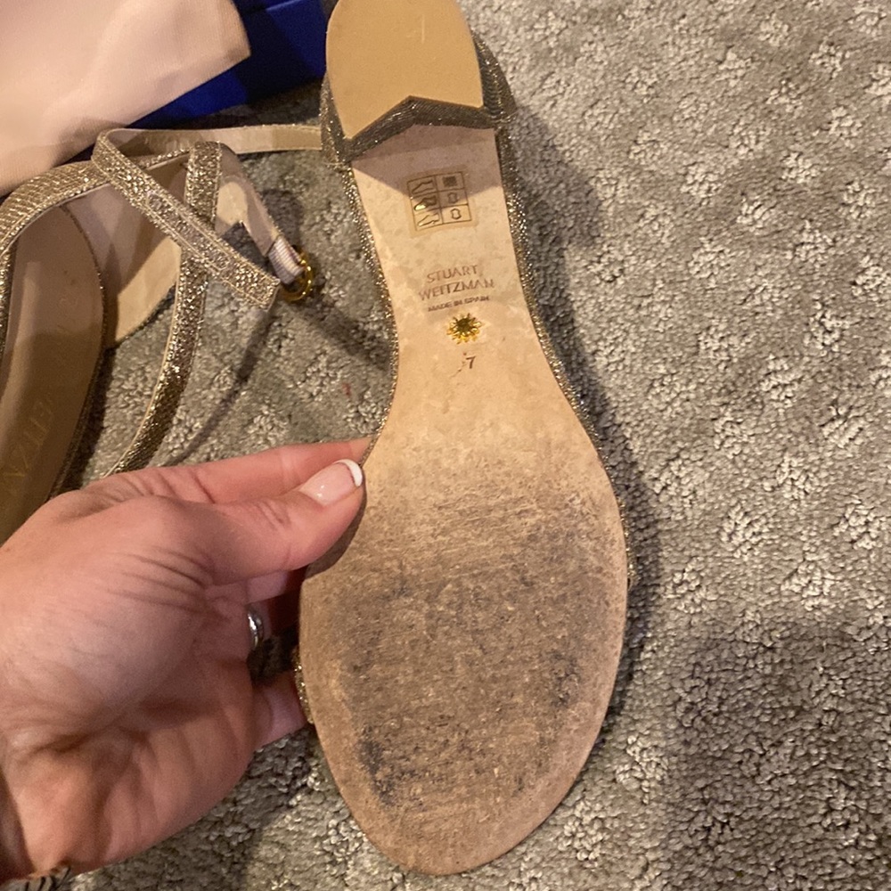 Stuart Weitzman Nudistcurve glitter block heel sandal sz 7 - Picture 4 of 4